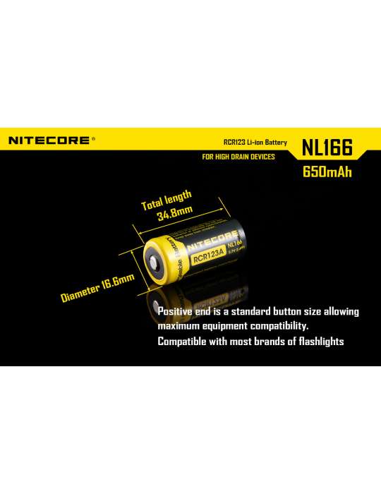 NL166 CR123 oplaadbare lithiumbatterij 650mAh