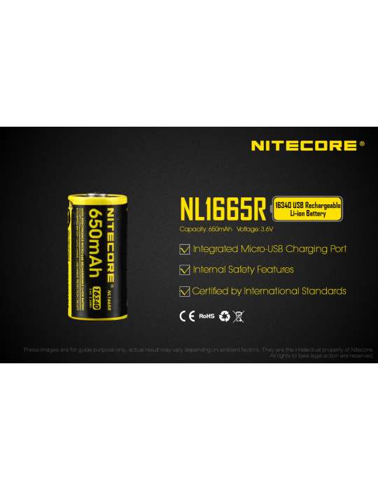 NL1665R batterie CR123 lithium rechargeable USB 650mAh