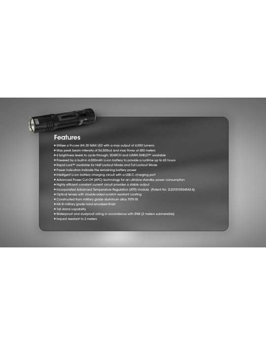EDC33 lampe 4000LM lumin shield 9 LED lumière flood fonction lock