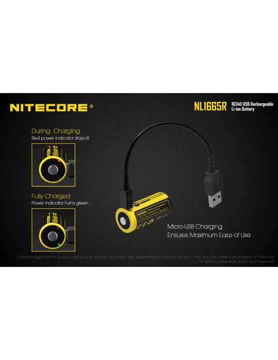NL1665R batterie CR123 lithium rechargeable USB 650mAh