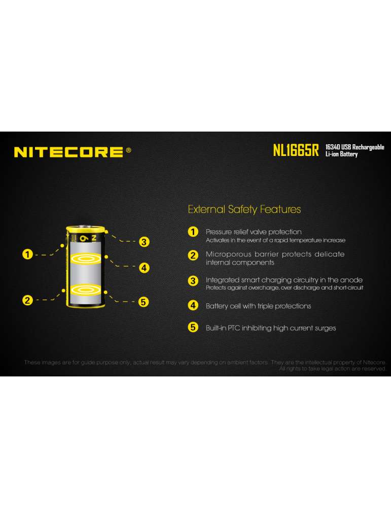NL1665R USB oplaadbare CR123 lithiumbatterij 650mAh