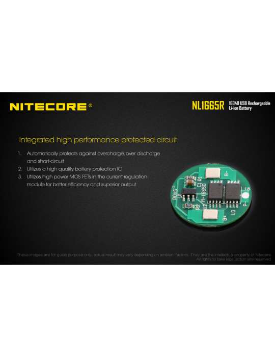 NL1665R USB oplaadbare CR123 lithiumbatterij 650mAh
