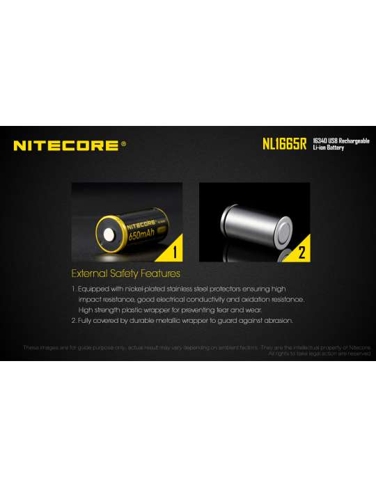 NL1665R USB oplaadbare CR123 lithiumbatterij 650mAh