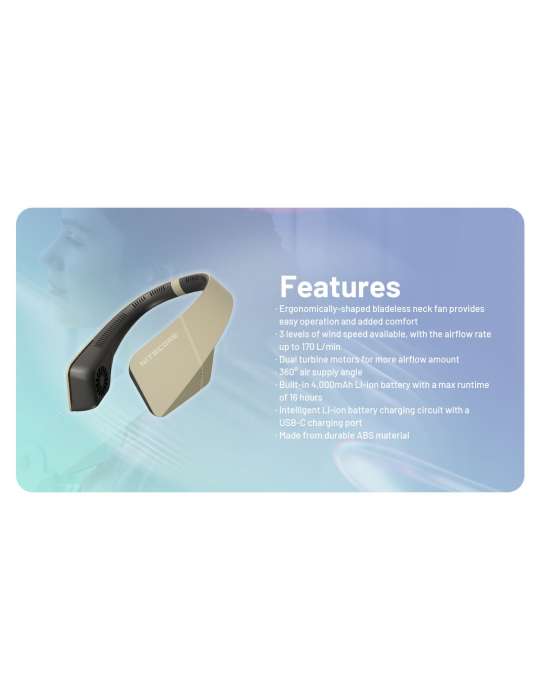 NEF20 ventillateur portable pour nuque rechargeable USB C