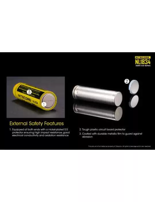 NL1834 18650 lithium battery 3400mAh rechargeable–NITECORE BELUX