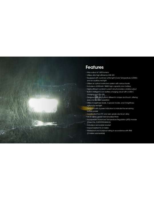 HC60 UHE lampe frontale 1600LM USB C surface illuminée élevée