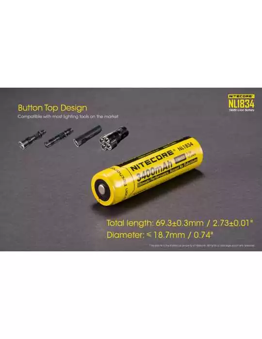 NL1834 18650 lithium battery 3400mAh rechargeable–NITECORE BELUX