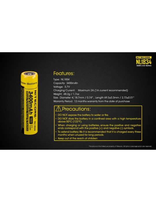 NL1834 18650 lithiumbatterij 3400mAh oplaadbaar