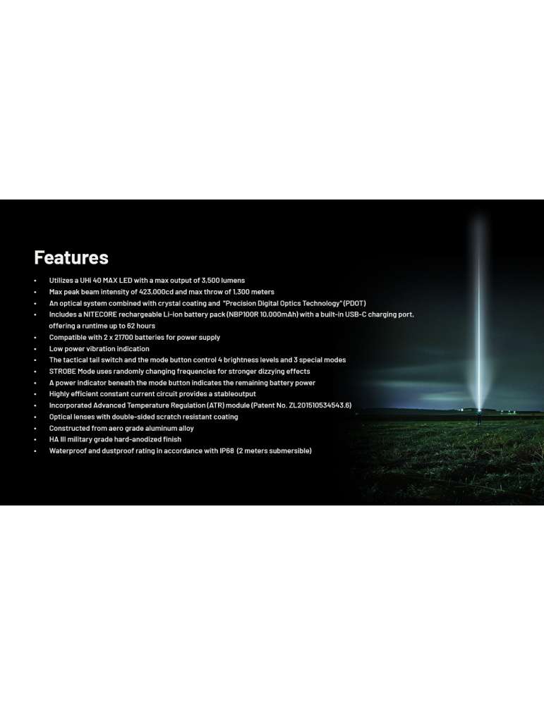 MH40 PRO 3500LM flashlight long range 1300m