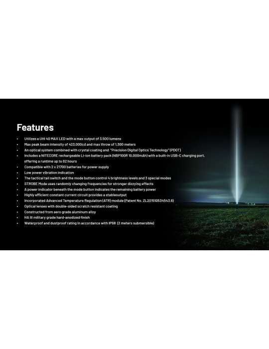 MH40 PRO 3500LM flashlight long range 1300m