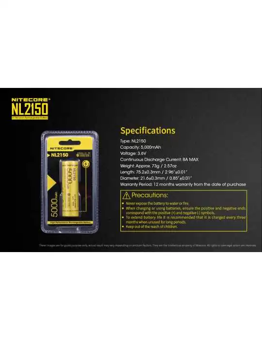 NL2150 battery 21700 lithium 5000mAh rechargeable–NITECORE BELUX