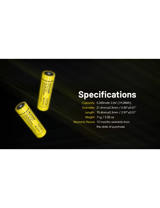 NL2153HP high performance 21700 lithium battery 5300mAh rechargeable–NITECORE BELUX