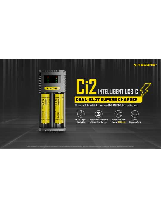 Ci2 chargeur 2 slot USB C 3000mA 18w pour 21700 18650 AA AAA C D