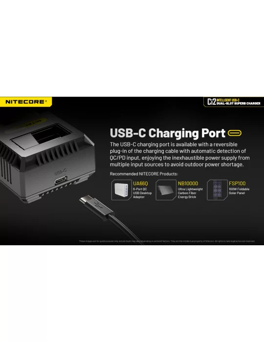 Ci2 charger 2 slot USB C 3000mA 18w for 21700 18650 AA AAA CD–NITECORE BELUX