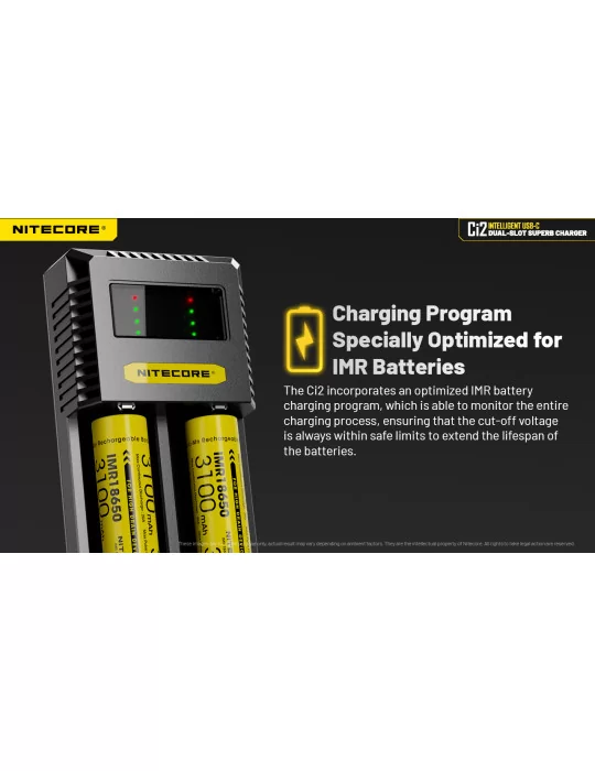 Ci2 chargeur 2 slot USB C 3000mA 18w pour 21700 18650 AA AAA C D–NITECORE BELUX