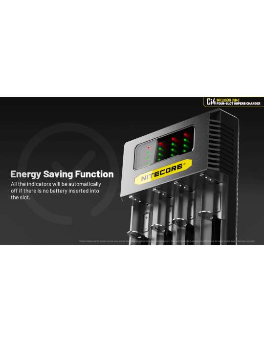 Ci4 chargeur 4 slot USB C 3000mA 18w pour 21700 18650 AA C D