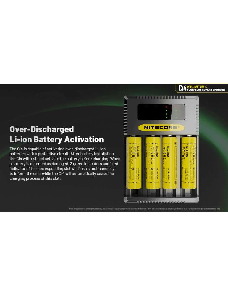 Ci4 chargeur 4 slot USB C 3000mA 18w pour 21700 18650 AA C D