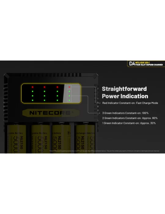 Ci4 chargeur 4 slot USB C 3000mA 18w pour 21700 18650 AA C D–NITECORE BELUX