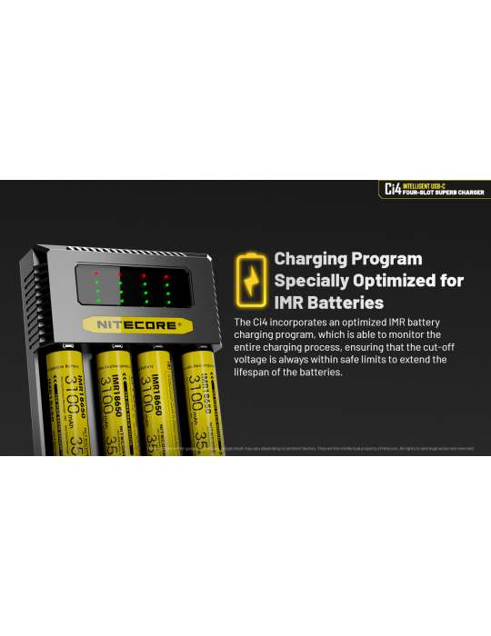 Ci4 chargeur 4 slot USB C 3000mA 18w pour 21700 18650 AA C D