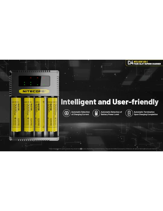 Ci4 chargeur 4 slot USB C 3000mA 18w pour 21700 18650 AA C D–NITECORE BELUX