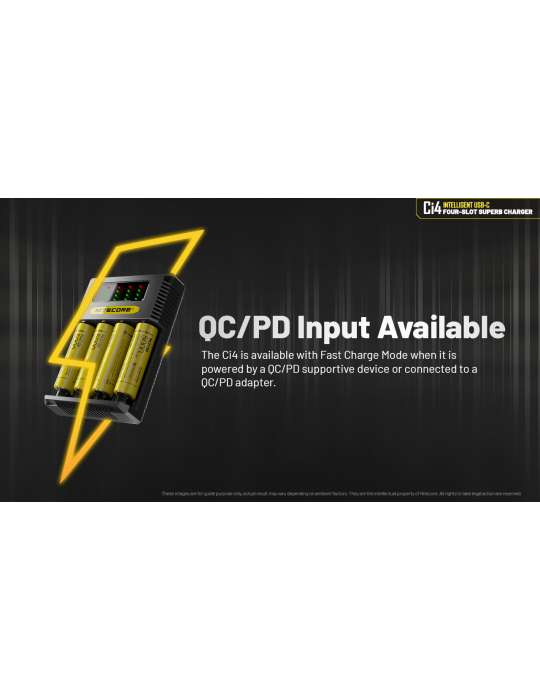 Ci4 chargeur 4 slot USB C 3000mA 18w pour 21700 18650 AA C D