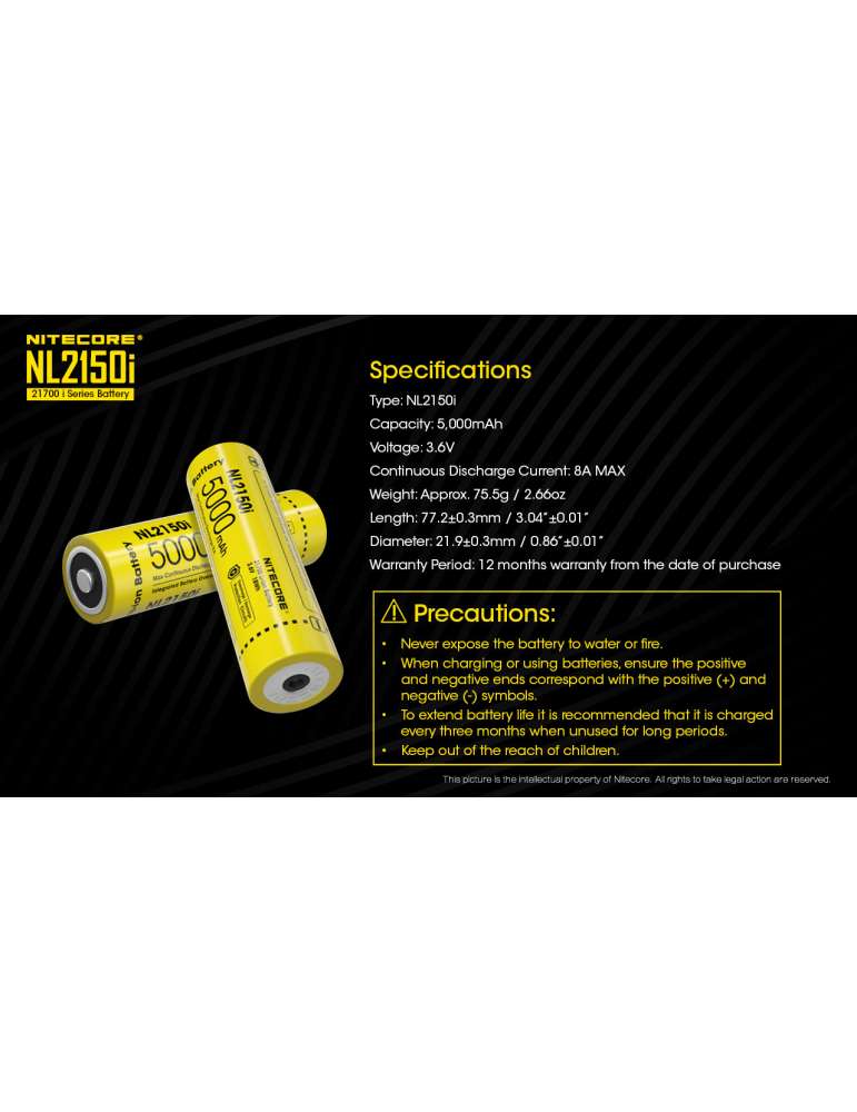 NL2150i batterie 21700 lithium 5000mAh rechargeable