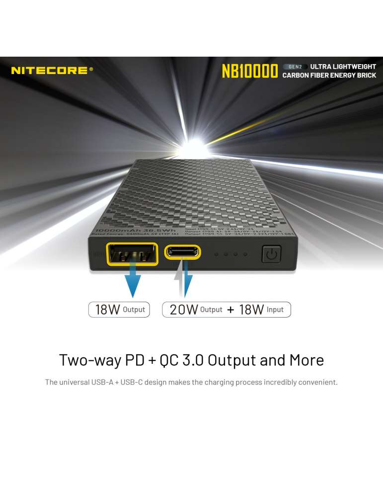 NB10000 GEN2 powerbank batterie 10000mAh ultra légère USB