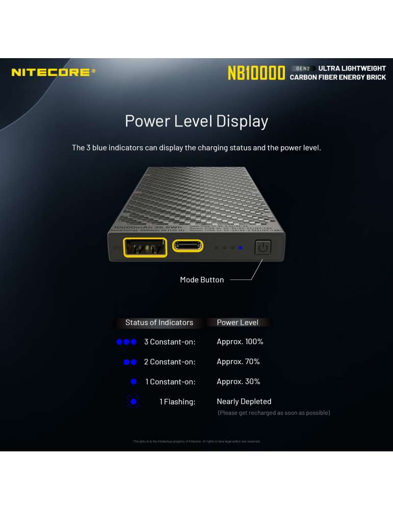 NB10000 GEN2 powerbank batterie 10000mAh ultra légère USB