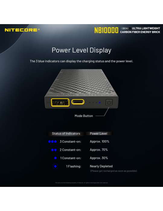 NB10000 GEN2 powerbank batterie 10000mAh ultra légère USB