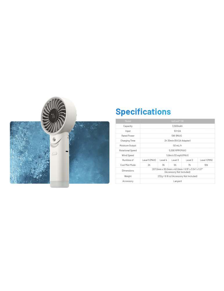 Izzcool30 Foldable Misting Air Conditioner Fan