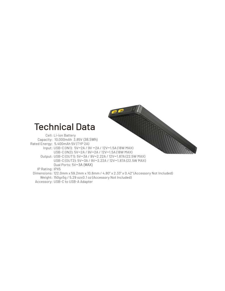 NB10000GEN3 powerbank 10000mAh ultra-léger fibre carbone