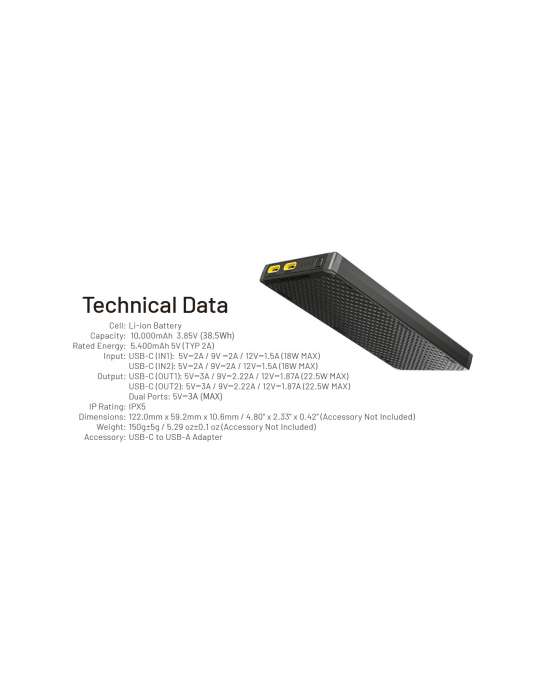 NB10000GEN3 powerbank 10000mAh ultra-léger fibre carbone