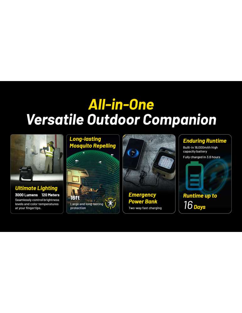 NWL30 lampe de chantier et outdoor 3000LM powerbank et anti-moustiques