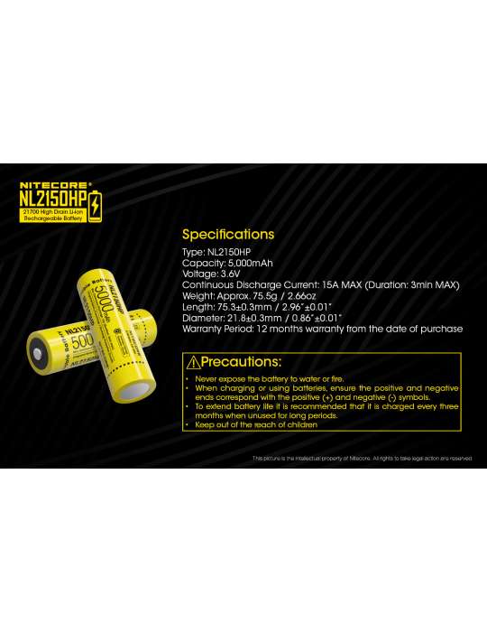 NL2150HP batterie 21700 lithium haute performance 5000mAh rechargeable