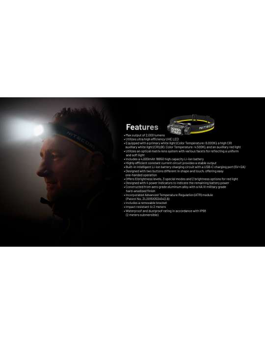 HC65UHE Headlamp 2000LM Red Secondary Light