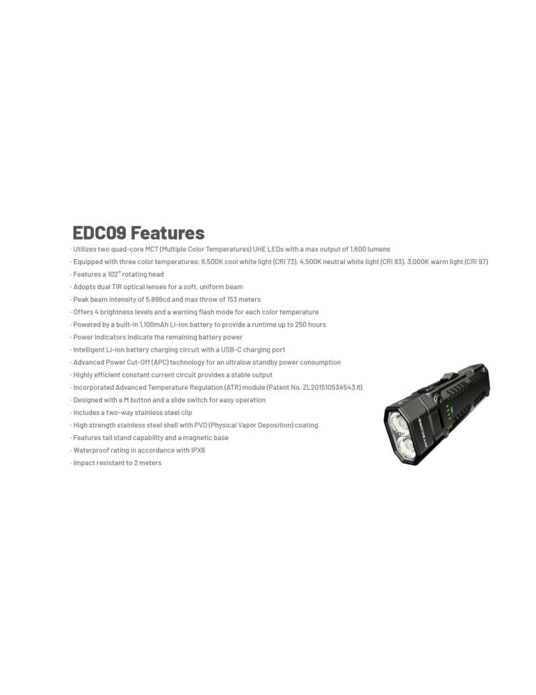 EDC09 lampe 1600LM tete inclinable