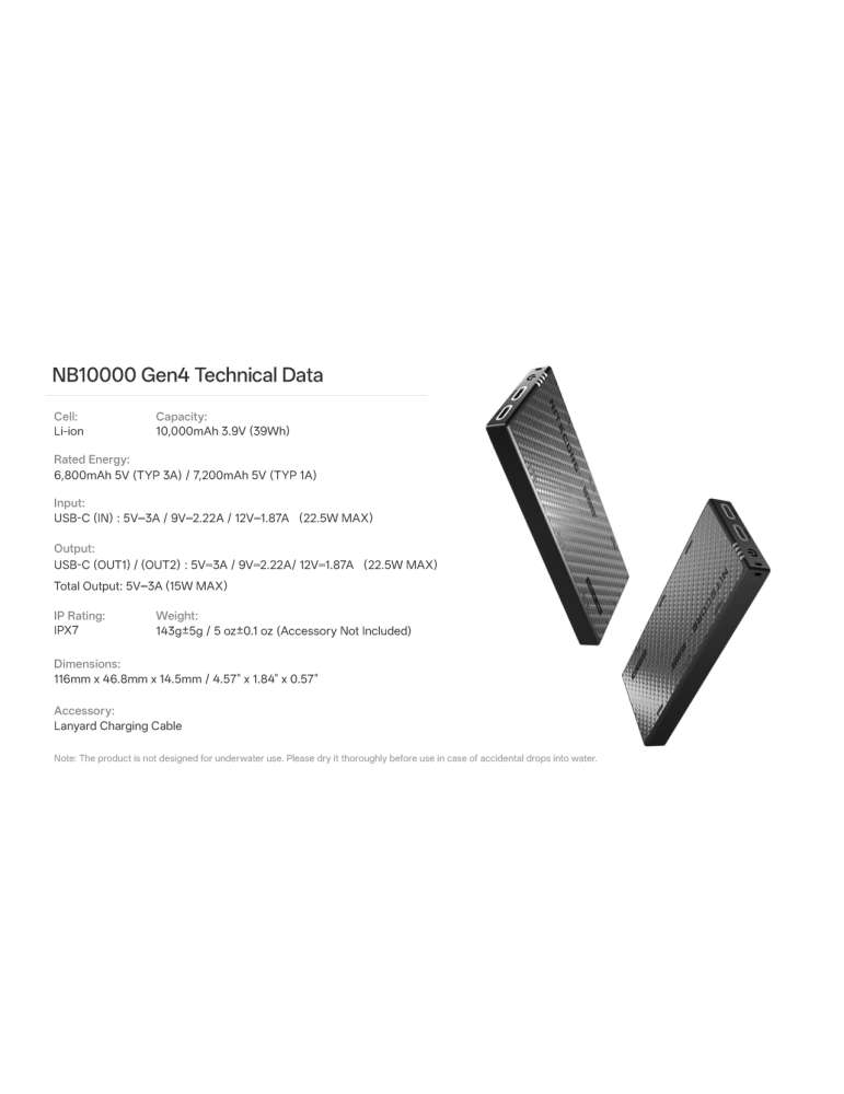 NB10000GEN4 powerbank légère 10000mAh generation 4