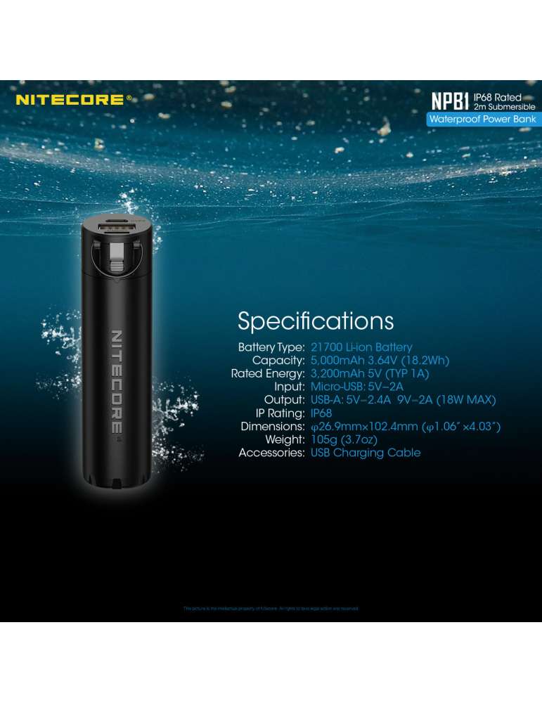 NPB1 batterie powerbank 5000mAh IP68 USB