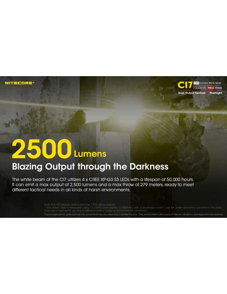 CI7 lampe infra rouge 7000mW et lumière blanche 2500LM