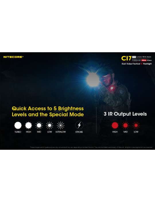 CI7 lampe infra rouge 7000mW et lumière blanche 2500LM