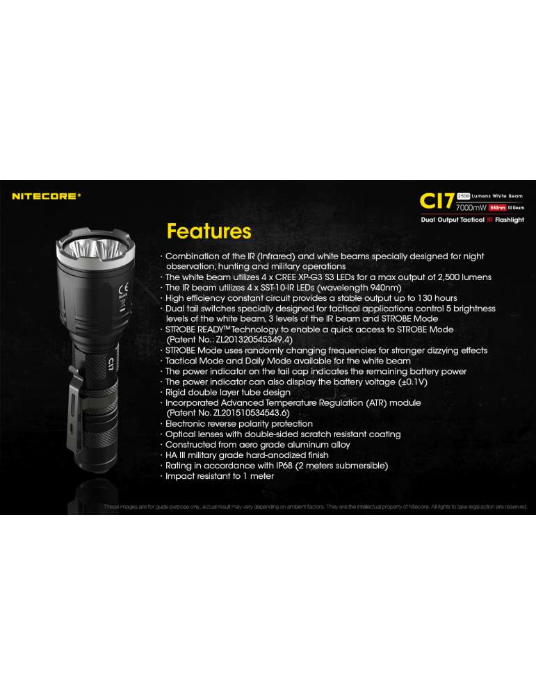 CI7 lampe infra rouge 7000mW et lumière blanche 2500LM