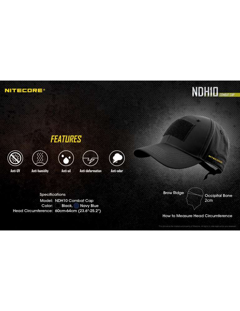 NDH10 casquette tactique velcro légère et confortable - NITECORE