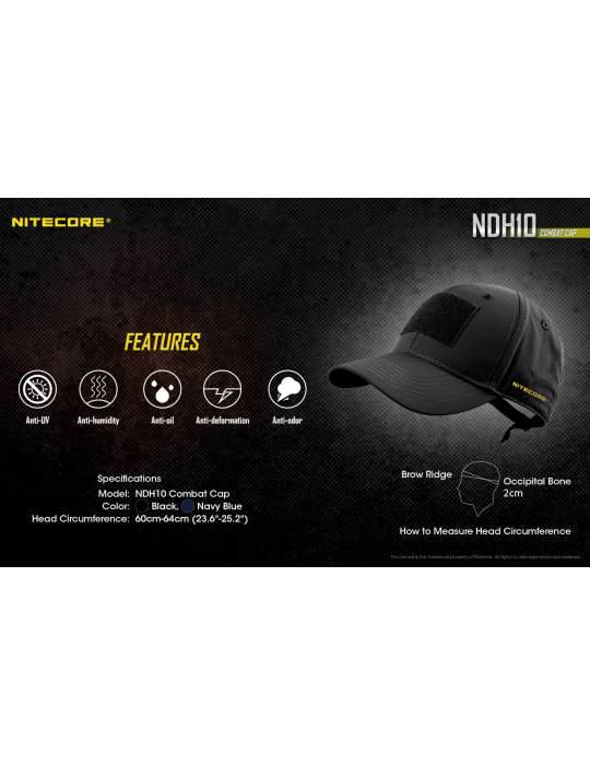 NDH10 casquette tactique velcro légère et confortable - NITECORE