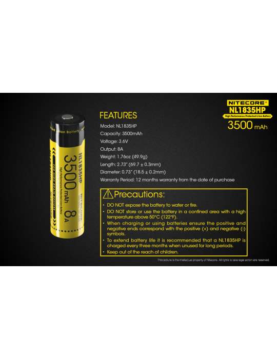 NL1835HP batterie 18650 haute performance 3500mAh 8A