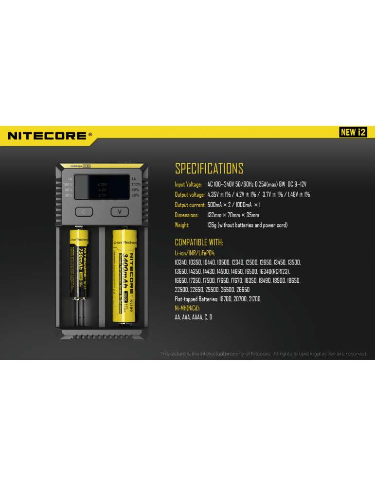 New i2 chargeur pour 18650 et pile type AA AAA C D
