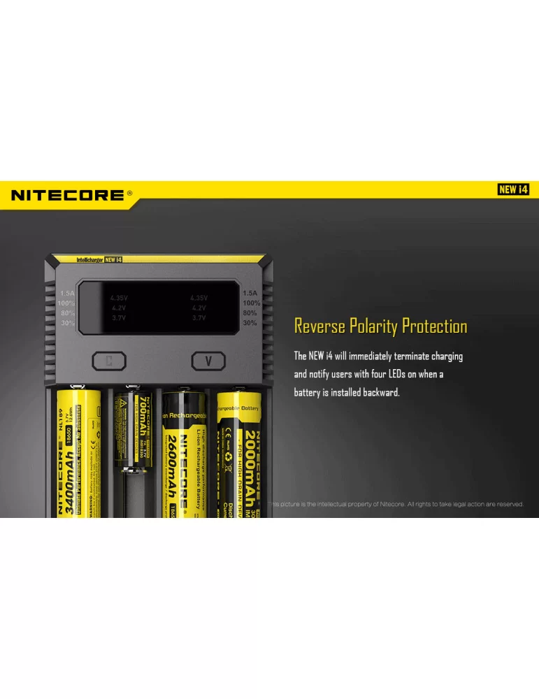 Chargeur Nitecore I4, chargeur 4 accus Nitecore I4 Intellicharger, chargeur  accu 18650 - Taklope
