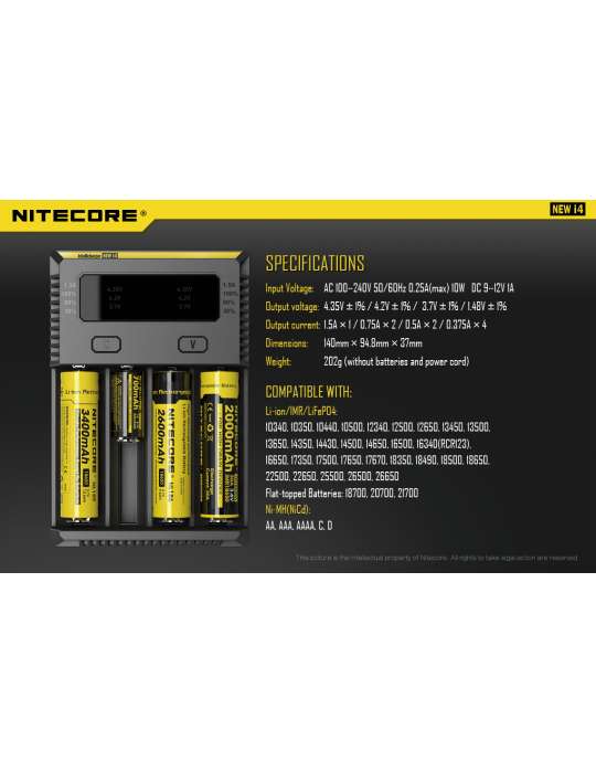 New i4 chargeur quadruple pour 18650 et pile AA AAA C D