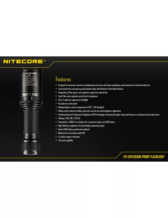EF1 lampe de poche ATEX 830LM batterie inclue–NITECORE BELUX