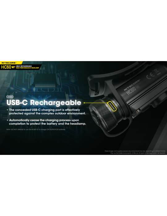 HC60V2 lampe frontale 1200LM rechargeable USB C