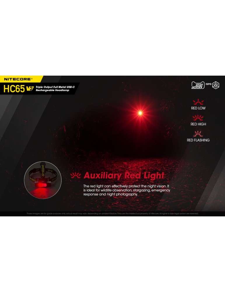 HC65 V2 lampe frontale 1750LM LED rouge secondaire